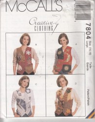 7804 LINED BUTTON VEST, CONTRAST APPLIQUES PATTERN LG 16,18